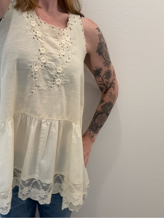 Free People Tops - Free People Ivory Boho Tunic Top XS NWT Lace Embroidered Flowy Tank Blouse